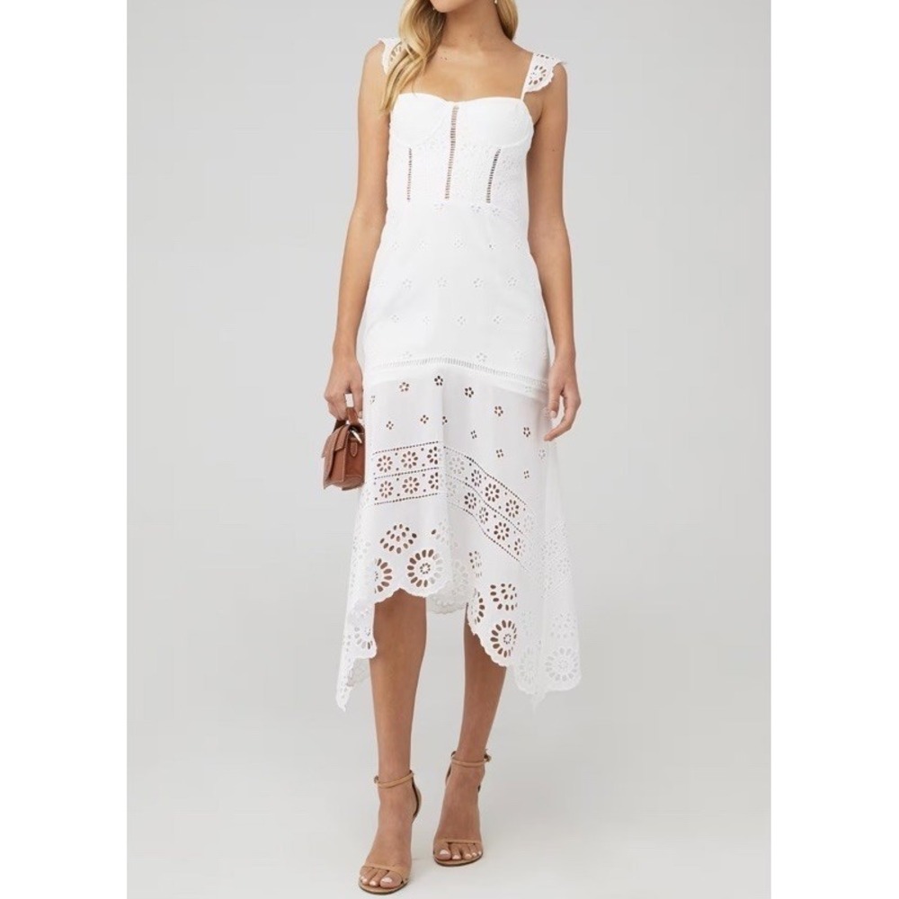 Karina Grimaldi Irma Eyelet Maxi Dress White Embroidered Size S Cottagecore $320